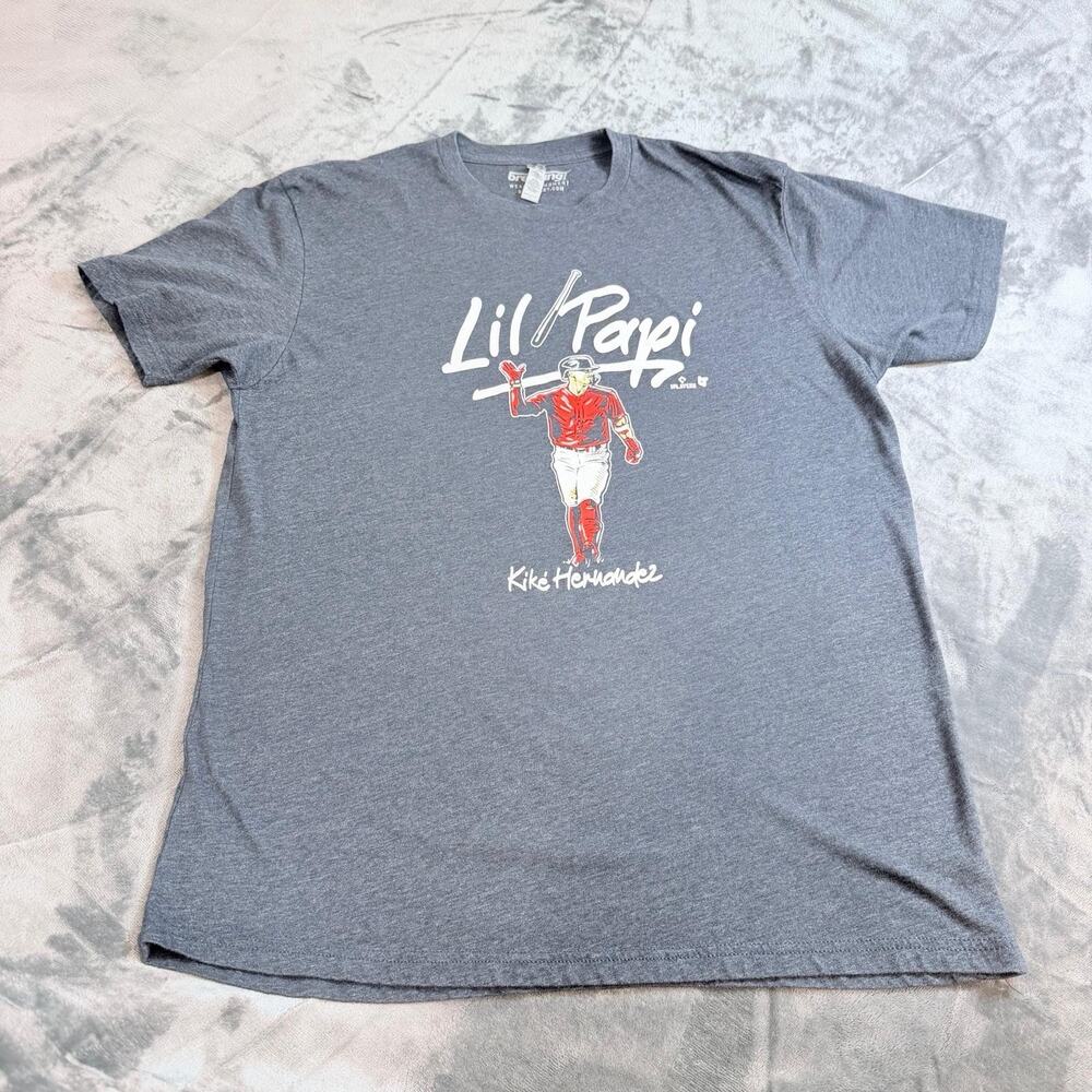 Breaking Kike Hernandez Lil Papi Graphic T-Shirt Baseball Heathered Blue Sz L